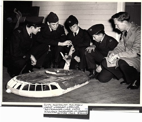 Air Training Corps Cadets learning about Model Hovercraft, Australia, 1962